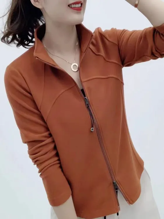 时尚简约双面绒拉链开衫保暖一条绒上衣秋冬女士休闲风立领短外套