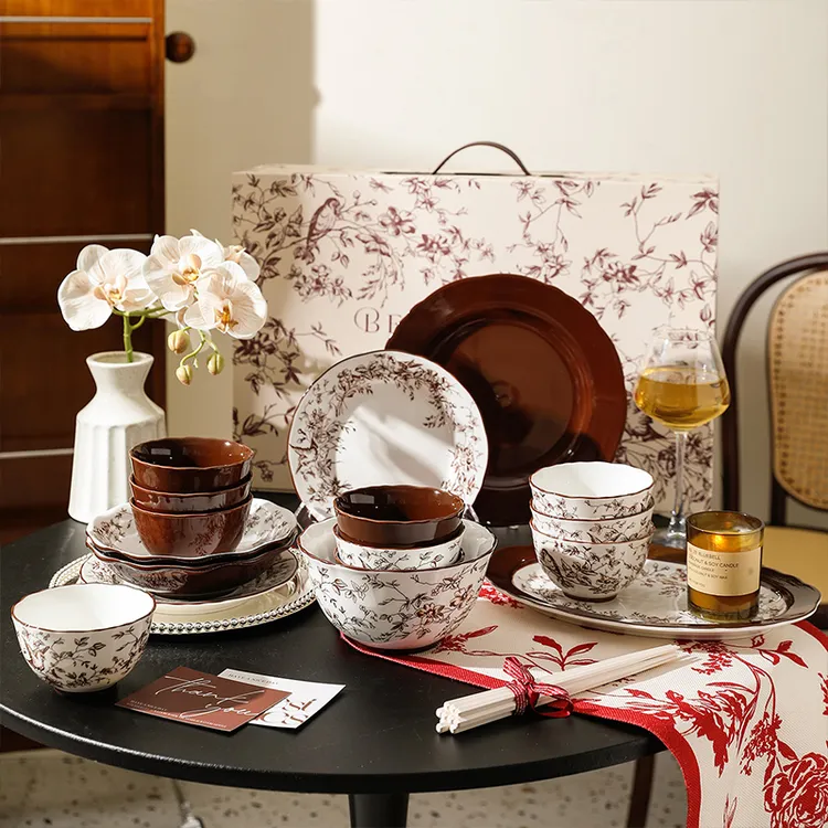 舍里法式复古餐具套装碗碟盘家用高颜值碗具乔迁新居送礼新婚礼物