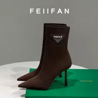 弹力瘦瘦靴2025秋冬新款女士细跟百搭尖头高跟短靴5662