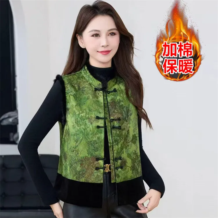 【加棉款】新中式复古提花马甲百搭气质盘扣中国风马夹秋冬马甲