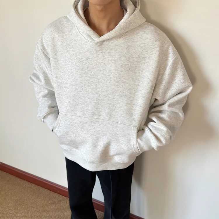 布老哥Blog美式复古基础内搭纯色卫衣boxy短宽显高帽衫上衣春W419
