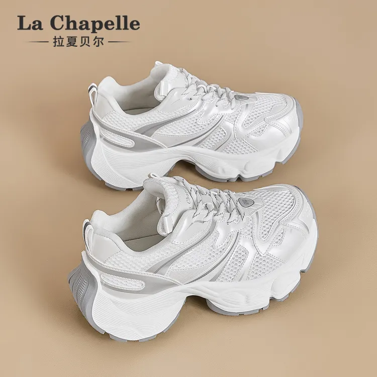 拉夏贝尔小个子厚底增高老爹鞋女2025新款运动网面百搭透气休闲鞋