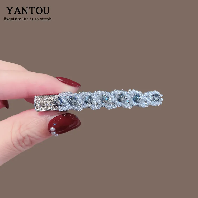 韩系新款蓝色水钻发夹女高端时尚侧边刘海夹子百搭发卡碎发鸭嘴夹