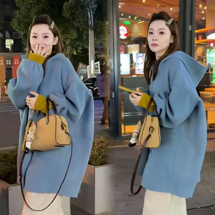2025秋冬新款时尚显瘦气质网红高档洋气女高级百搭宽松毛呢外套潮