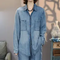 542蓝牛仔衬衫女夏季新品#2025显瘦休闲时尚水洗透气牛仔上衣外套
