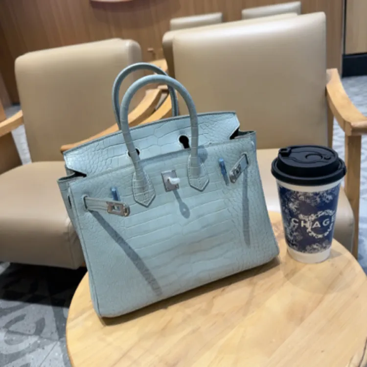 高版 鳄鱼纹纯皮25厘米铂金包 真皮手工手拎包 欧美范大气手提包