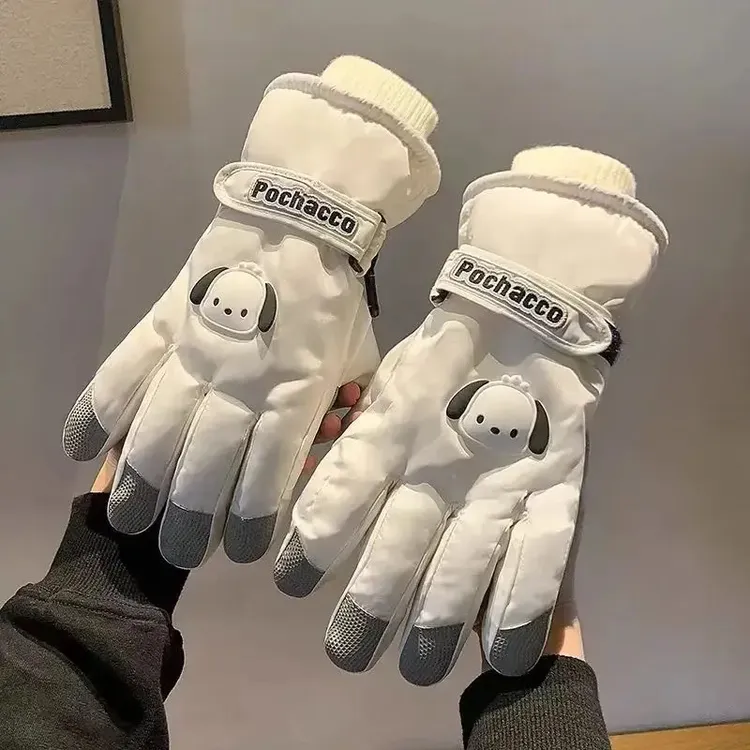 秋冬季加绒加厚保暖骑车防风触屏手套新款帕恰狗可爱滑雪手套女生