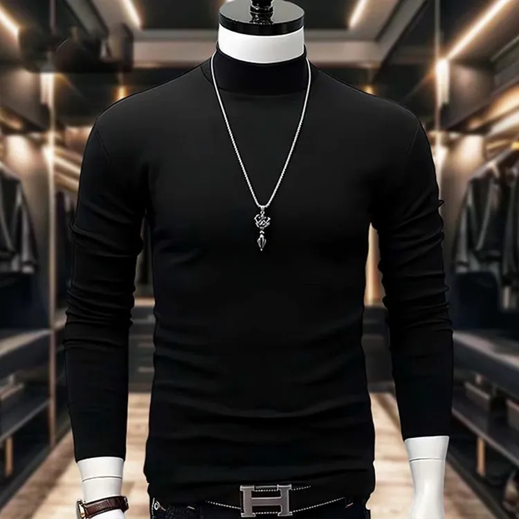 半高领打底衫长袖上衣男士秋冬韩版修身内搭双面德绒T恤 喜居麦  