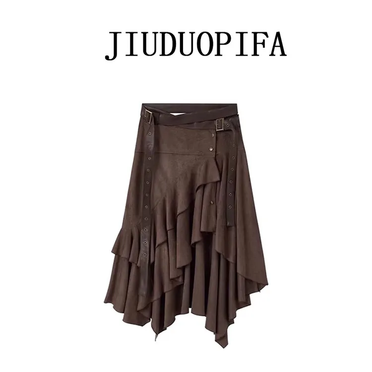 美式个性辣妹风不规则纯色半身裙2025夏季高腰a字百搭显瘦半裙子