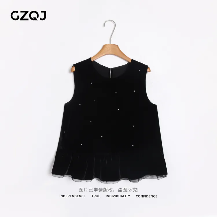 老琴私服【暮色星河】真丝丝绒欧若风时尚赫本风无袖背心女上衣7271