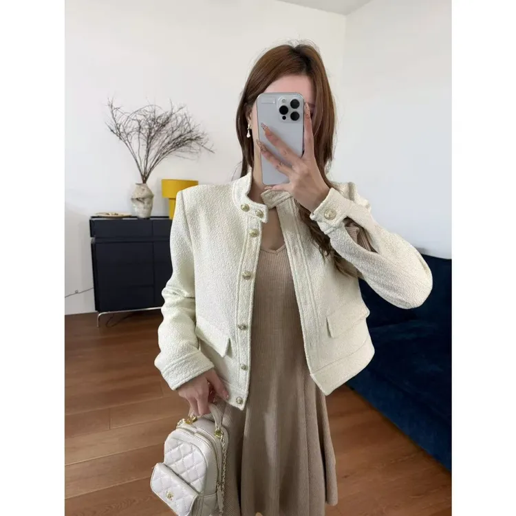  千金白小香风短外套女秋新款高级感气质立领上衣
