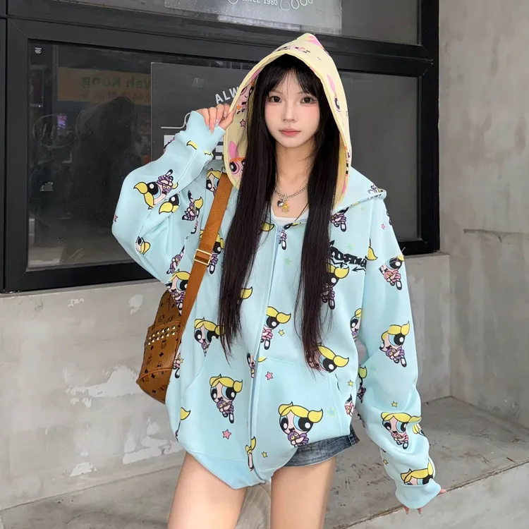 飞天小女警开衫外套女款爆款2025新款卫衣女冬季加绒外套加绒卫衣