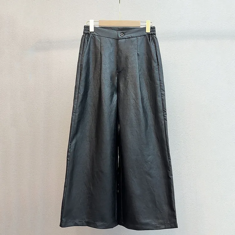 黑胶绸阔腿裤香云纱100%桑蚕丝阔腿裙裤高腰显瘦休闲百搭女长裤子