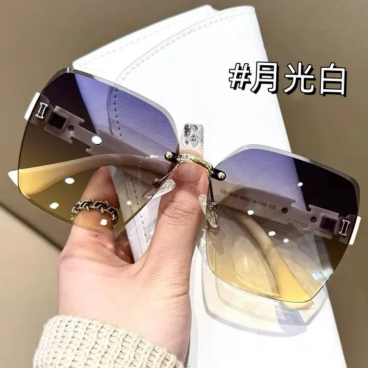 2025年新款无框切边太阳镜防紫外线茶色墨镜女夏季高级感防晒眼镜