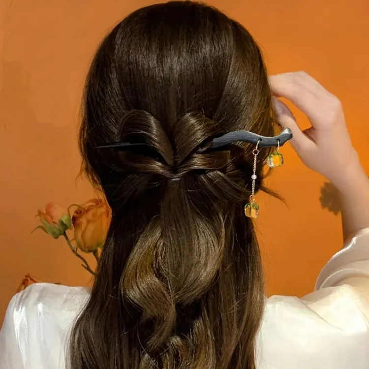 柿柿简约~发钗头饰女旗袍高级感新中式盘发簪子木质如意发簪