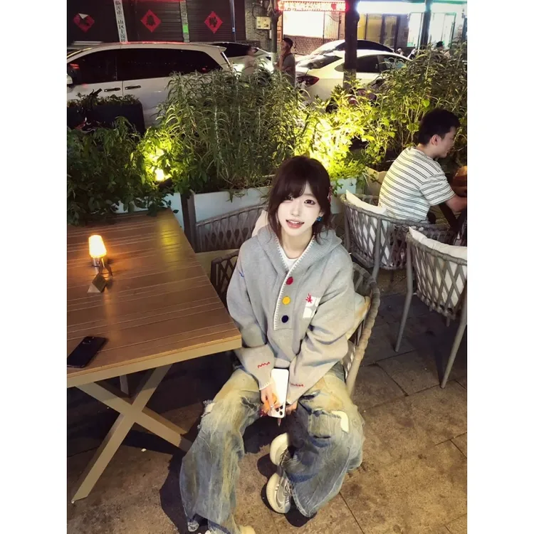 美式复古长袖连帽卫衣男女秋季潮牌宽松连帽美式复古宽松连帽卫衣