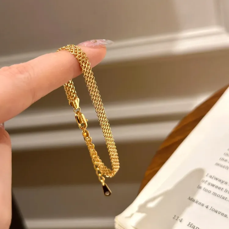 铜合金手链 vintage中古编织金银色表带手链女复古轻奢高级感手饰