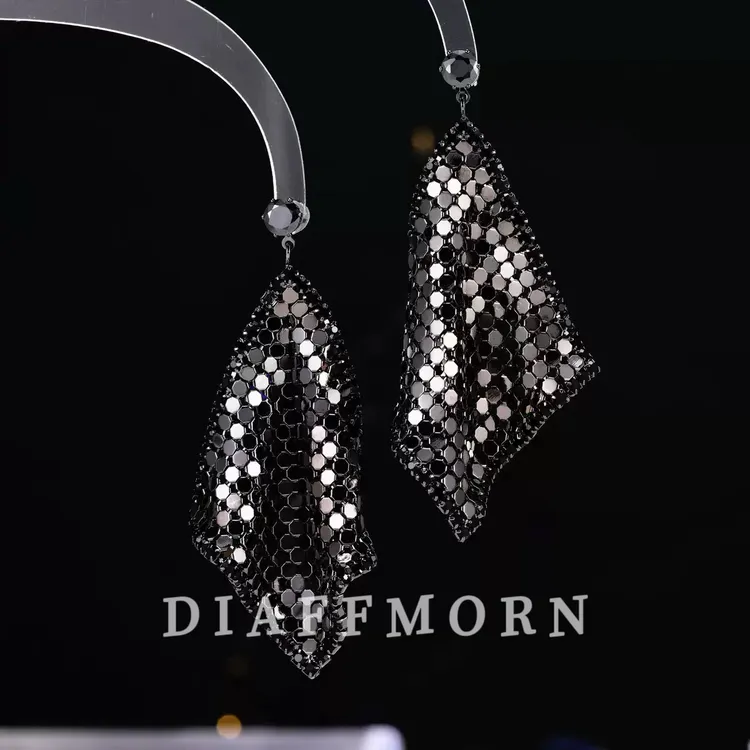 铜合金耳饰 YM《夜幕》 女神气质暗黑色系流苏耳环