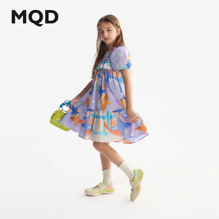 MQD女童连衣裙25夏季新款甜美艺术泡泡袖洋气公主裙子645232106
