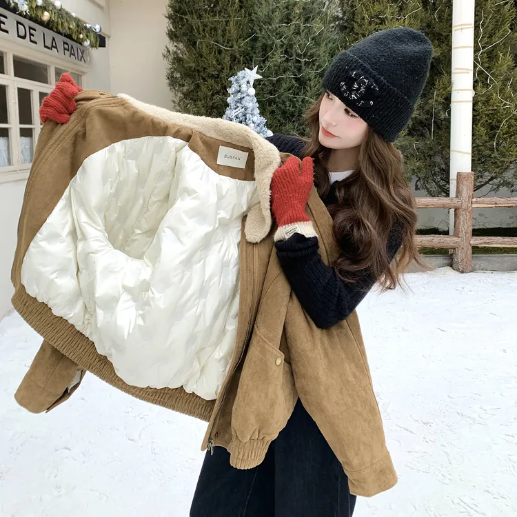 冬季美拉德高级感羽绒内胆外套女2025新款酷飒炸街时尚麂皮绒夹克