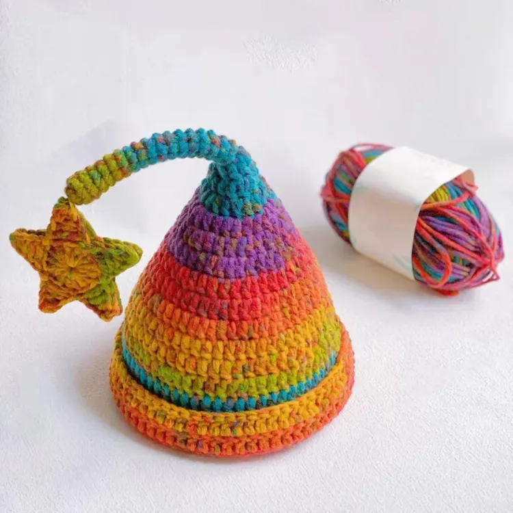 网红款手编线彩色段染粗毛线可编织围巾披肩玩偶精灵巫师帽怪兽包