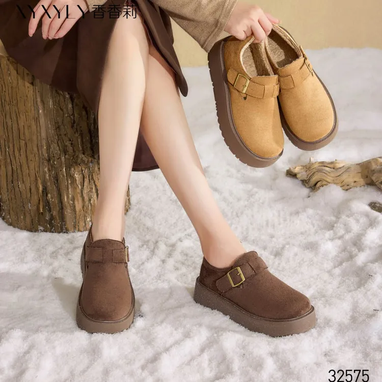 香香莉女鞋2025冬季新款32575厚底加绒保暖勃肯鞋女百搭休闲鞋女