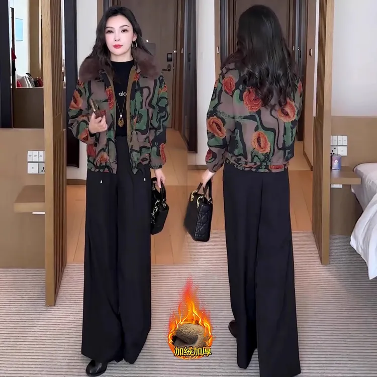 时尚加绒加厚短外套女冬季新款洋气显瘦休闲百搭保暖毛领夹克上衣