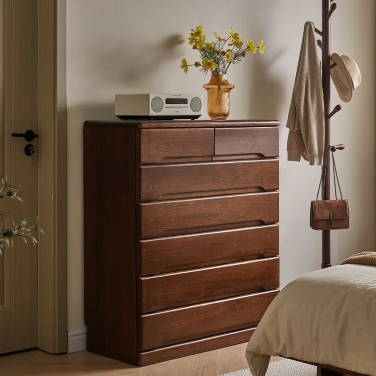 实木七斗柜胡桃色落地展示柜收纳柜