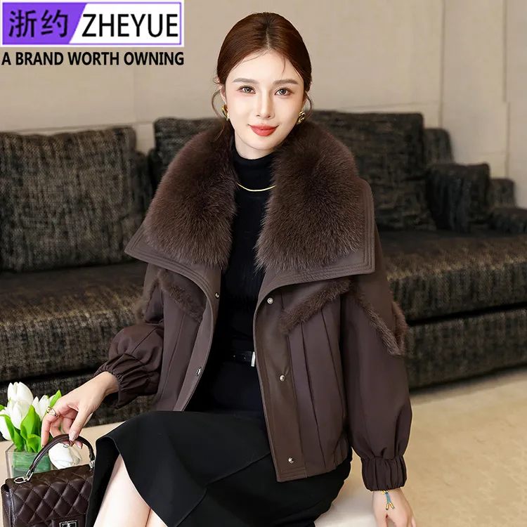 羽绒服女2025新款皮草外套鹅绒服休闲宽松小个子短款冬季保暖外套