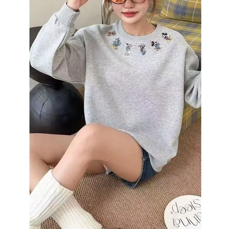秋季韩版圆领卫衣女卡通时尚ins风设计感宽松无帽上衣