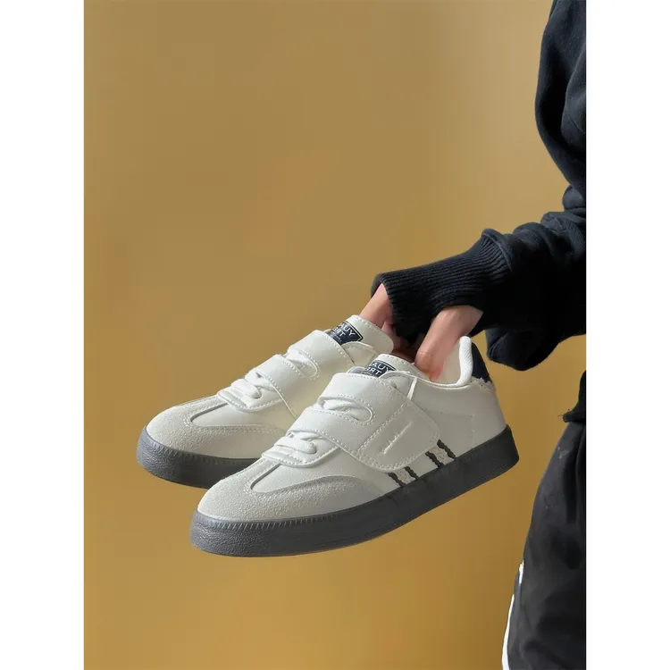 甜酷小众花边魔术贴小白鞋女2025夏季薄款新款学生韩版德训鞋板鞋