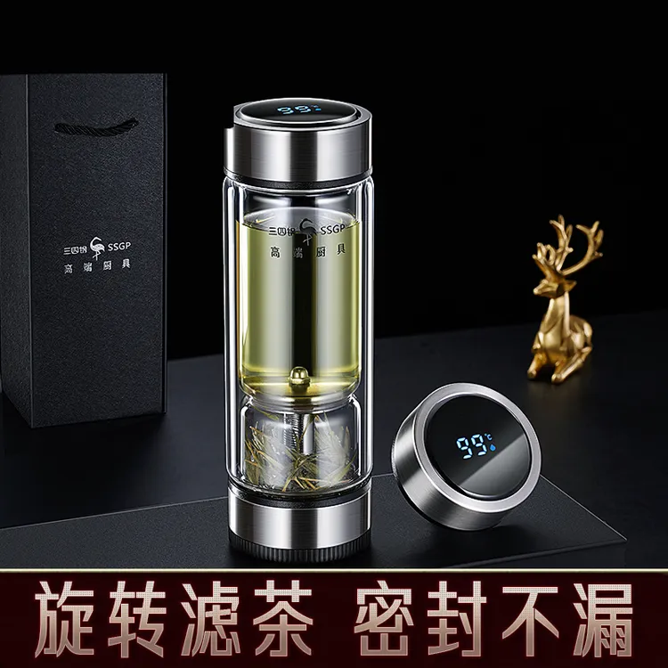 SSGP/三四钢高端茶水分离茶水杯子耐热防爆耐高温玻璃泡茶杯C966