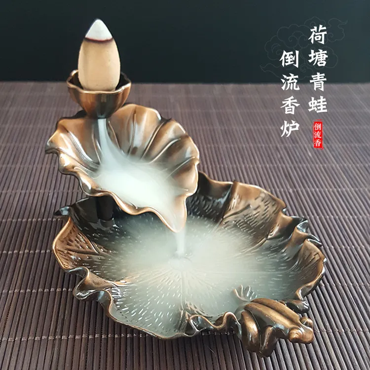 【新疆包邮】仿古创意青蛙荷塘倒流香炉合金观烟香炉香道复古创意炉