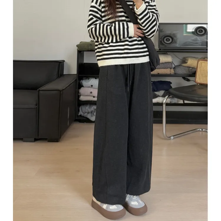 小个子毛呢休闲直筒裤女大码秋冬2025新款胖妹妹显瘦九分阔腿裤子