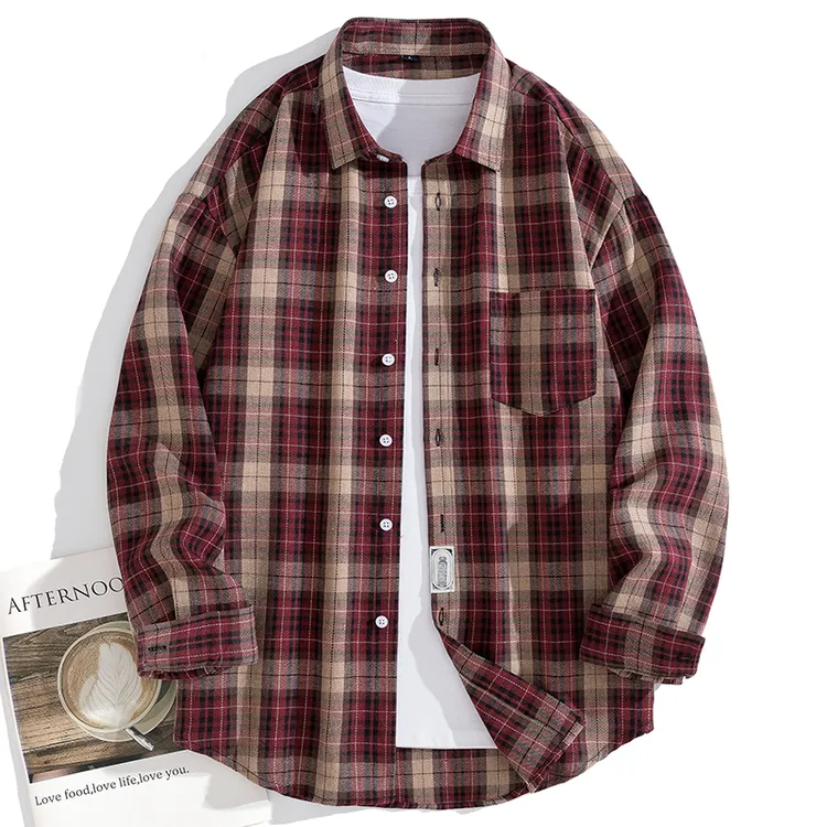 红色格子衬衫男士长袖衬衣2025秋季新品青少年中学生潮流上衣外套