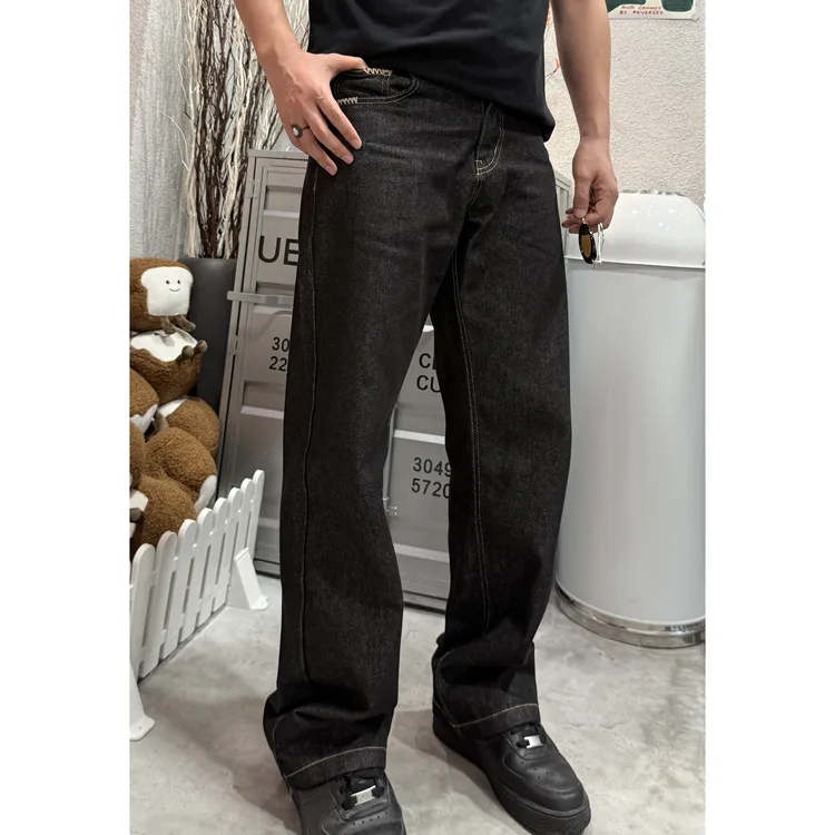 黑牛限定水洗做旧13盎司直筒牛仔裤防褪色高牢度手缝针通勤神裤