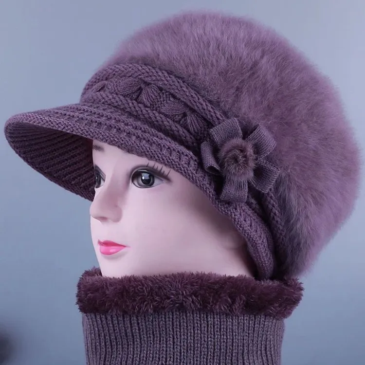 老人帽子女冬天奶奶保暖帽加绒厚妈妈针织毛线帽中老年人婆婆棉帽