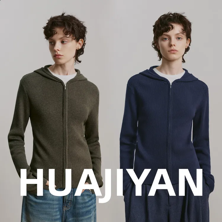 华吉言/HUAJIYAN【杉杉】绵羊毛混纺高密高支修身连帽毛衣外套