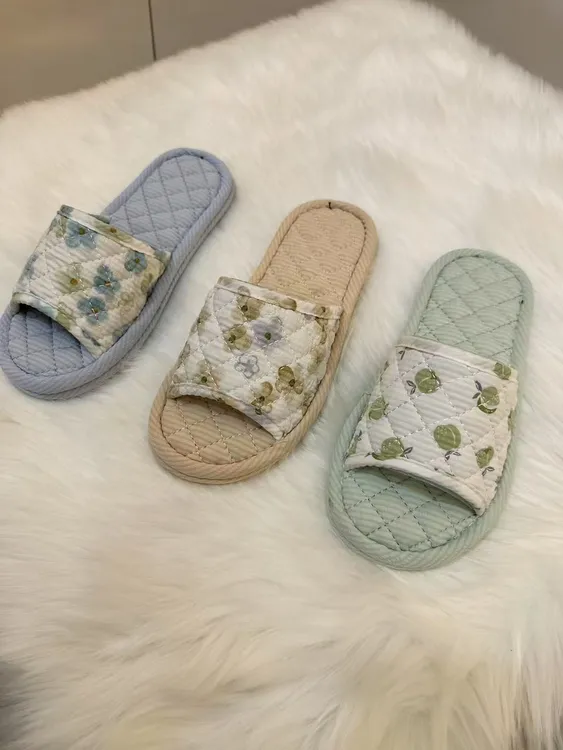 直播间福利碎花纯棉布艺双层四季女款布底软底静音居家