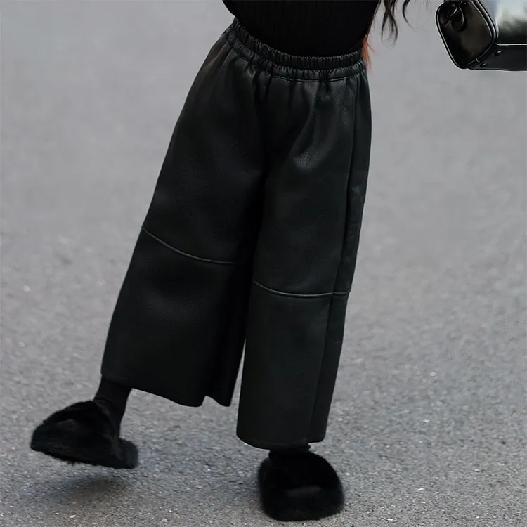 女童潮款皮裤儿童时髦宝宝洋气百搭加绒加厚皮裤长款秋冬装裤子