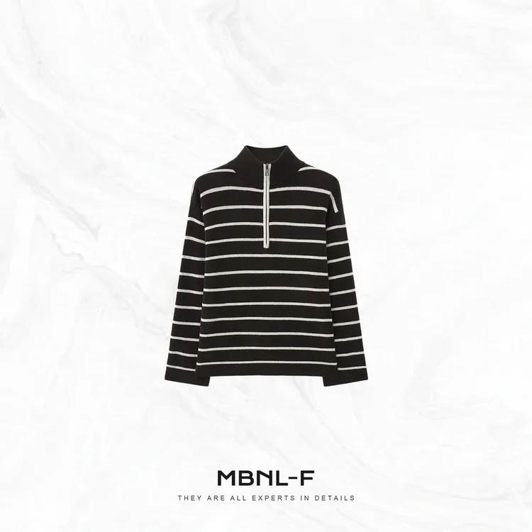 MBNL-F "私服条纹" 羊绒羊毛定染半拉链毛织T恤 秦磊XM-XMY2568
