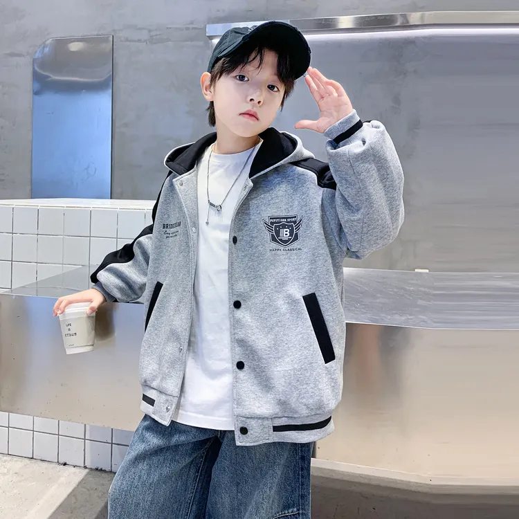 男孩外套6-12岁2025新款儿童棒球服中大童连帽秋季风衣男孩潮衣服
