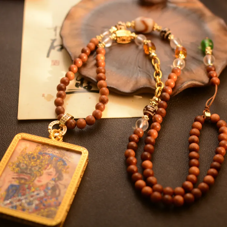 铜合金琉璃吊坠 时尚手工配饰长链饰品雕刻中古复古吊坠毛衣链