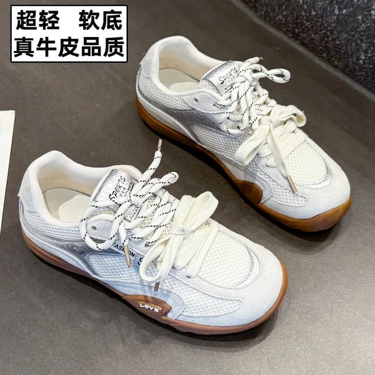【澳门专柜正品】超火德训鞋女款夏季透气薄款网面2025新款真皮平底
