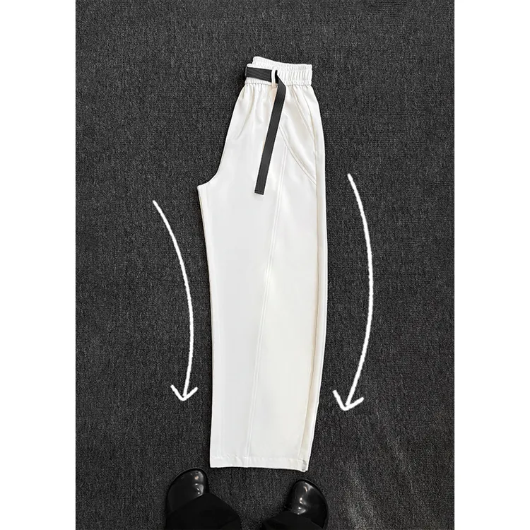 冰丝纯色宽松型运动风夏季休闲裤男防水运动速干白色直筒弯刀裤