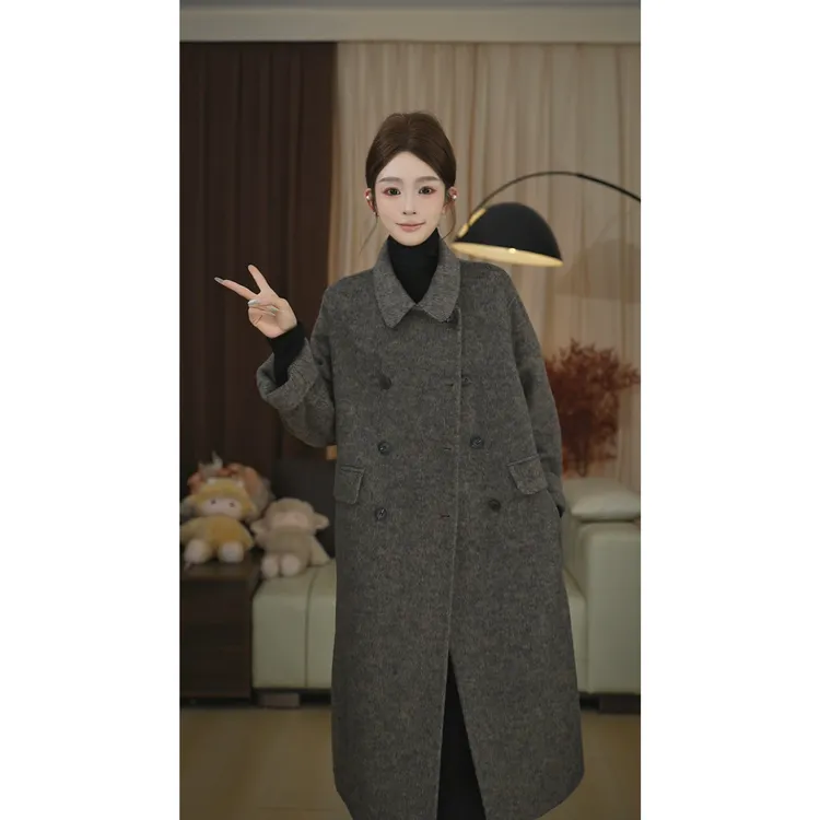 2025圣逸秋冬新款原创设计时尚宽松中长款秋冬氛围感双面毛呢大衣