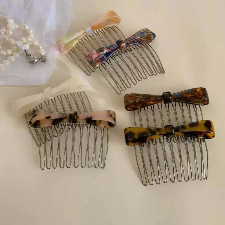 日韩新款头饰简约发梳盘发插梳醋酸蝴蝶结刘海梳高级感气质发饰女