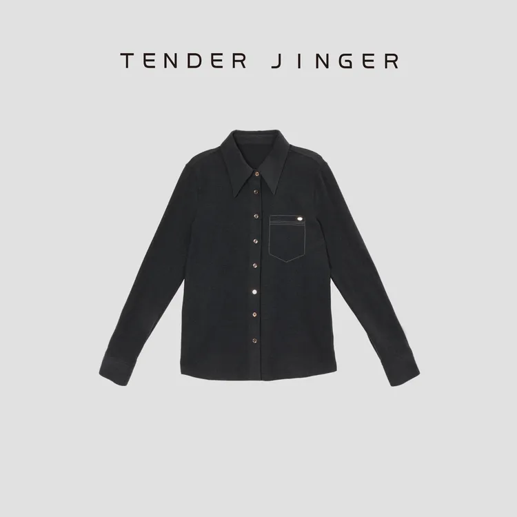 Tender Jinger休闲翻领扣子磨毛长袖衬衫T53LLY41365