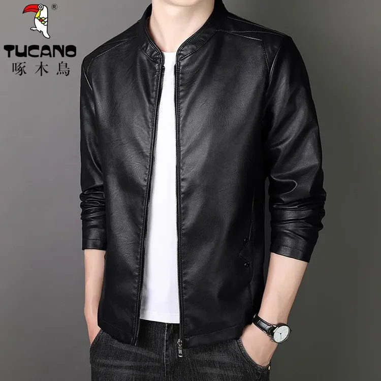 TUCANO/啄木鳥秋冬季男士立领百搭皮衣男防风休闲加绒夹克外套男