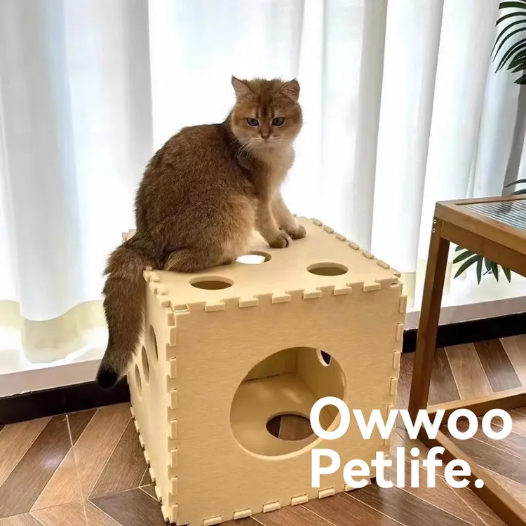 Owwoo骰子猫窝四季通用多猫玩具上下层毛毡猫窝半封闭式宠物用品